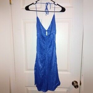 Zara blue mini dress halter size medium side zip new